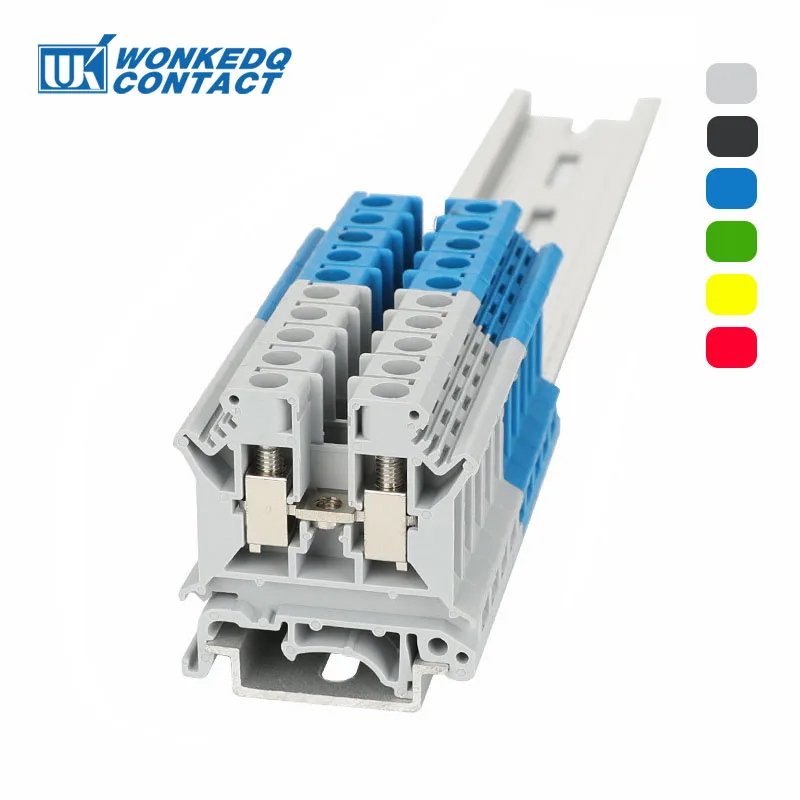 UK6N Screw Din Rail Terminal Block UK 6mm2 Cable Electric Wire Connectors Feed-through Terminals UK6