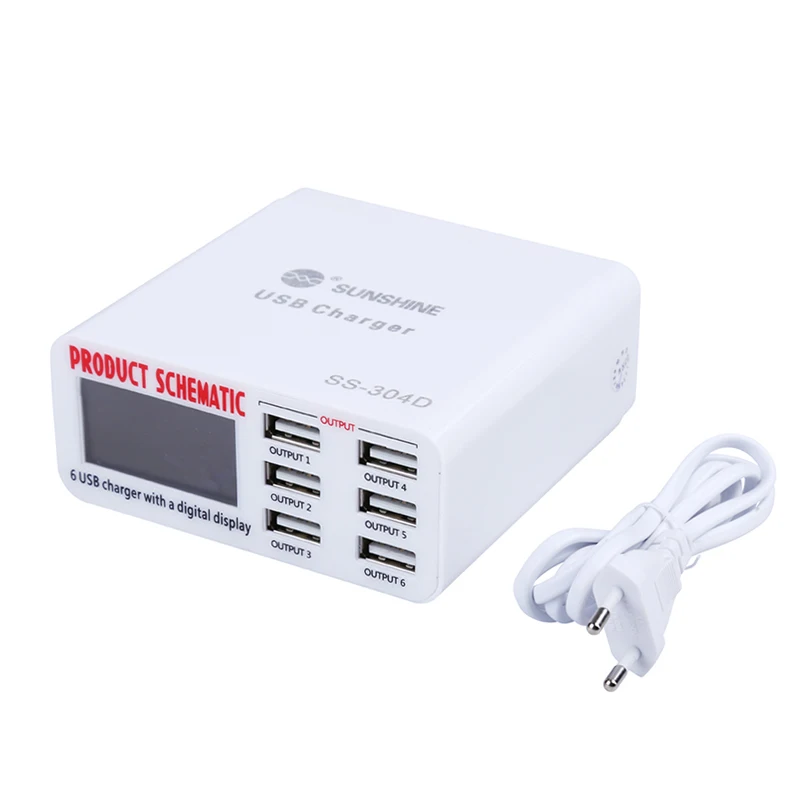 6 Port USB Socket Fast Charger with LCD Display POWSTRO USB Charger Portable Multi USB Port Rapid Charger for Smart Mobile Phone
