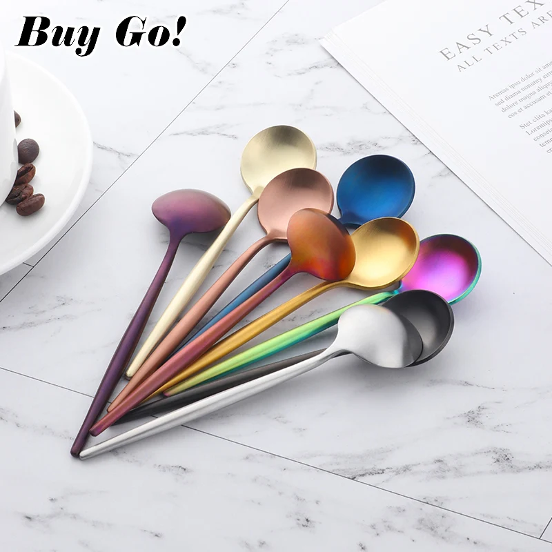 High Quality 18/10 Stainless Steel Small Tea Spoon Flatware Set Mini Tea Spoons Set Colorful Coffee Spoon Gold Silver Scoop Set