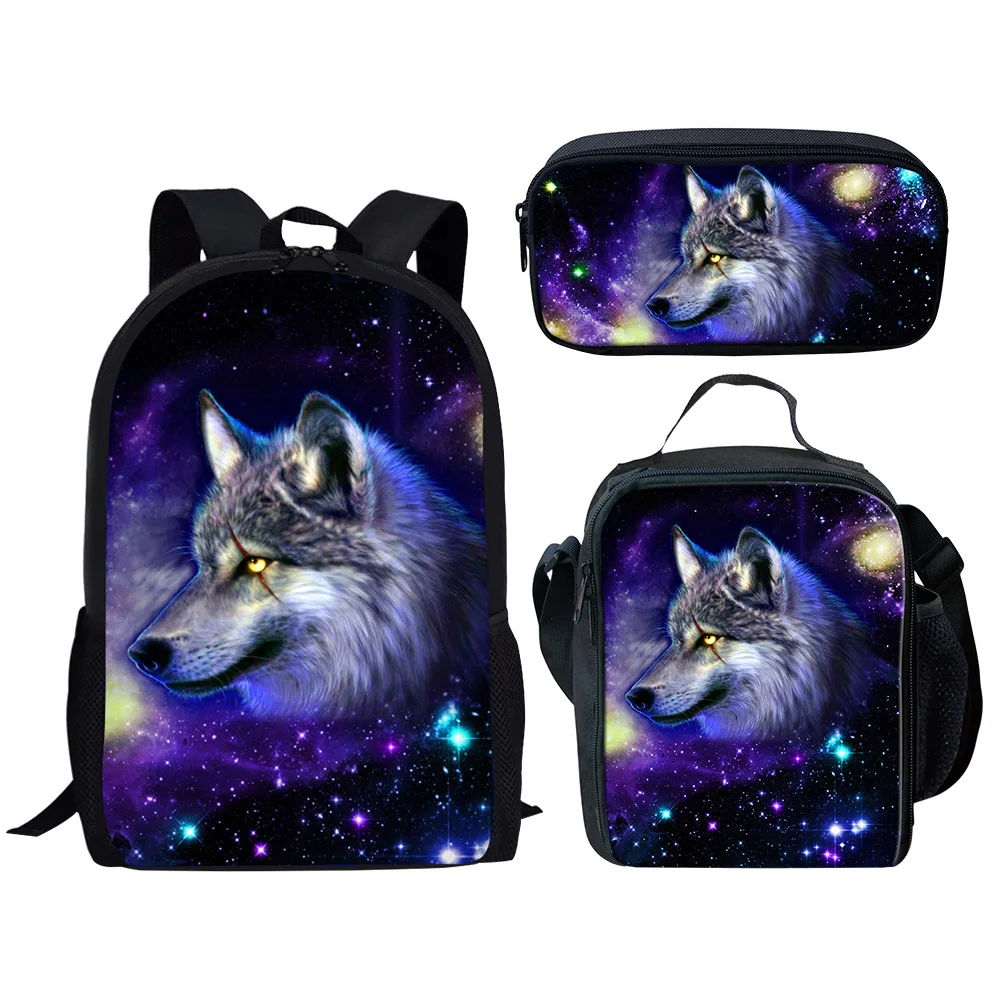 2025 Wolf 3D Printed Mochia Kids Backpack Bookbag 3 PCS 16inch Backpacks for School Teenagers Girls Boys School Bag Book Bags