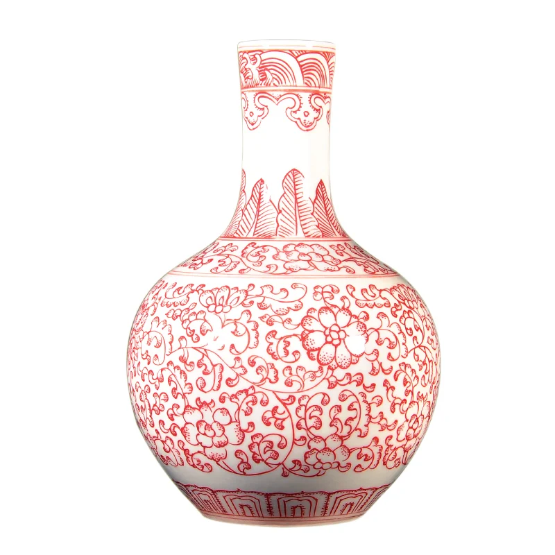 

handpainted antique vase red branches in glaze and flowers in Qianlong of Qing Dynasty