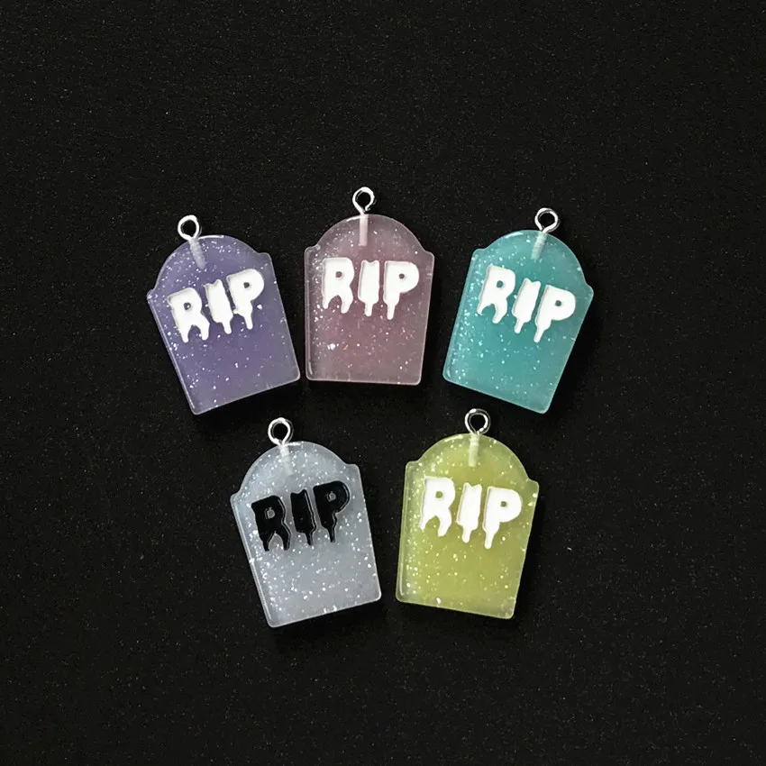 10pcs/lot 25mm*20mm Rip Charms Resin Cabochons Flatback Glitter Accessories for Pendants Earrings Keychain Diy Making