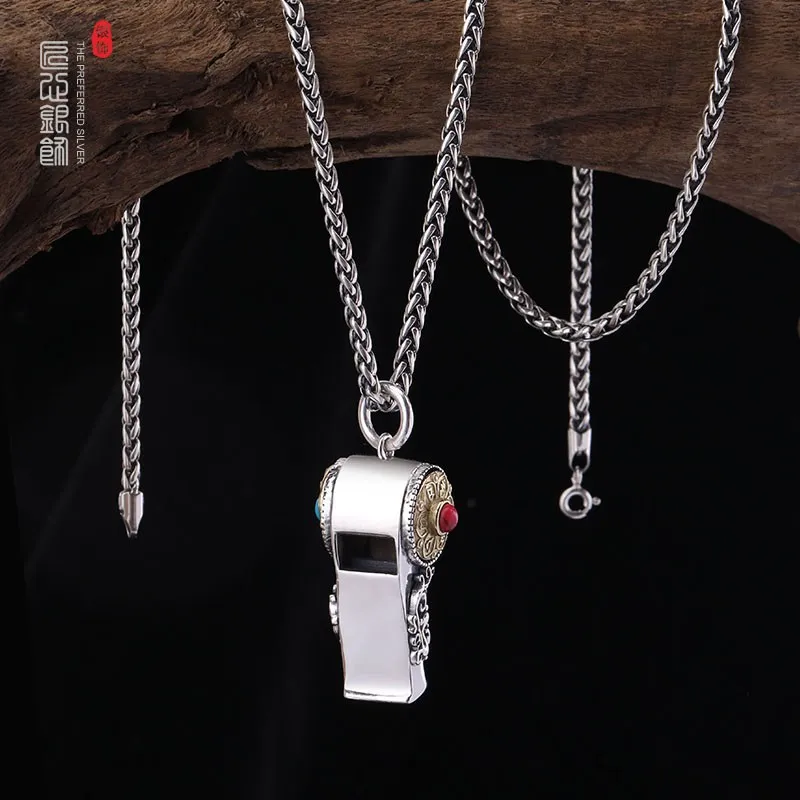 

Can Blow Whistle Pendants for Men Spinning 6-Word Mantra Necklaces NO Chains Agate Turquoise 925 Silver Dragons Jewelry