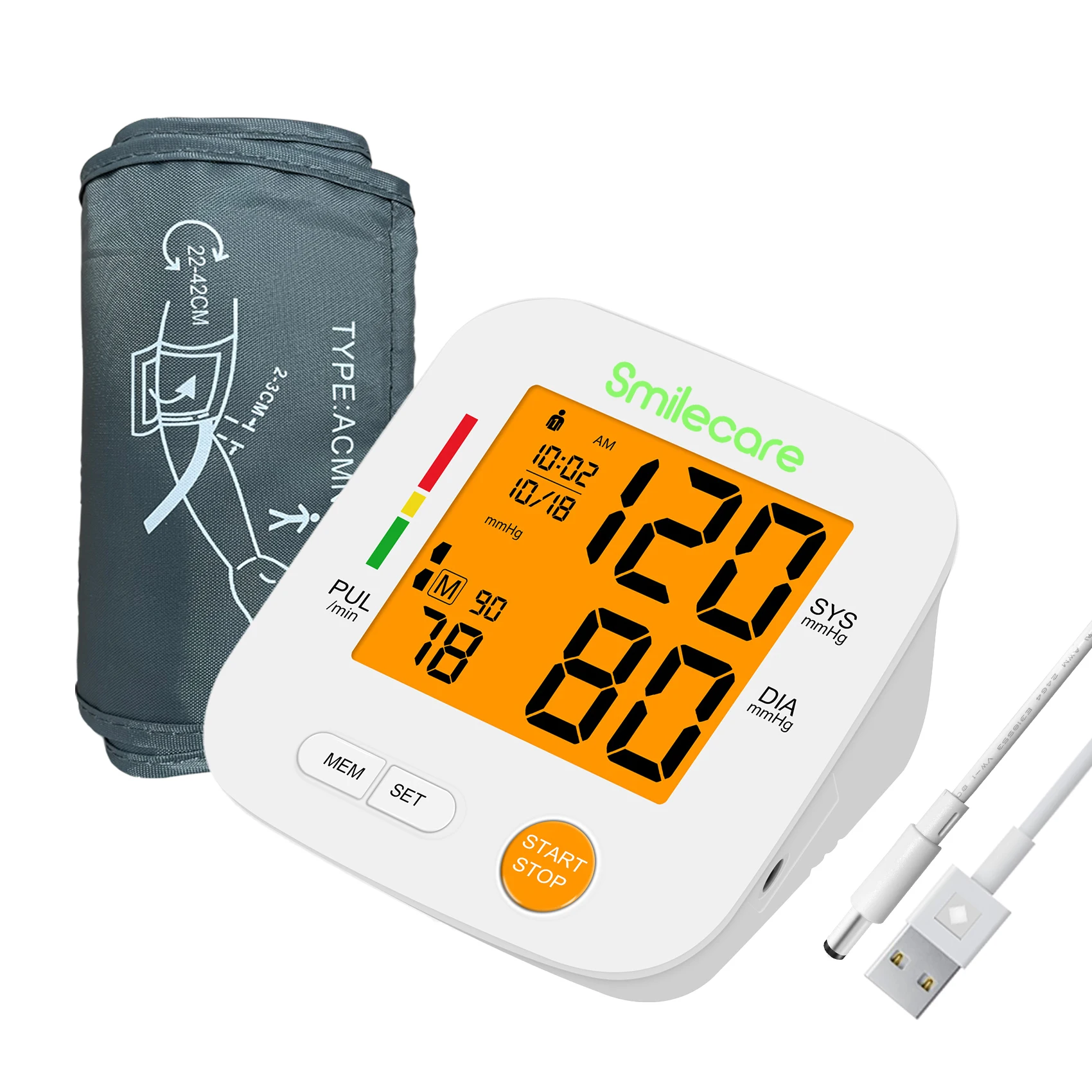 Konsung SmileCare Blood Pressure Monitor Upper Arm Cuff Accurate Automatic BP Pulse Rate Meter with Adjustable Digital LCD U80H