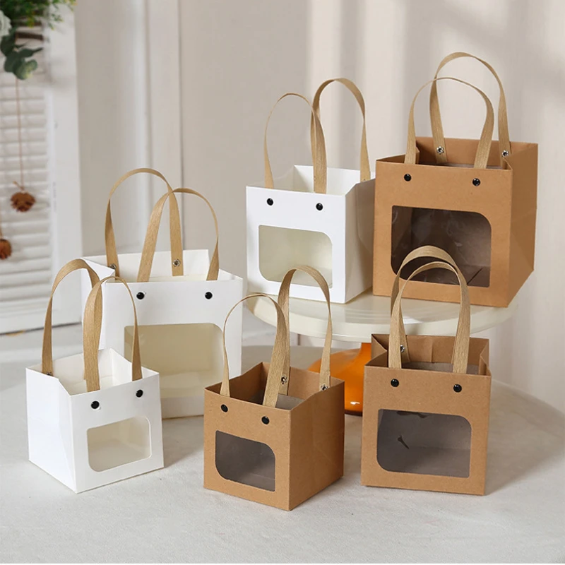 10/20pcs Square Gift Bags For Wedding Birthday Christmas Party Candy Cake Souvenir Packaging Bag Kraft Paper Gifts Handbag