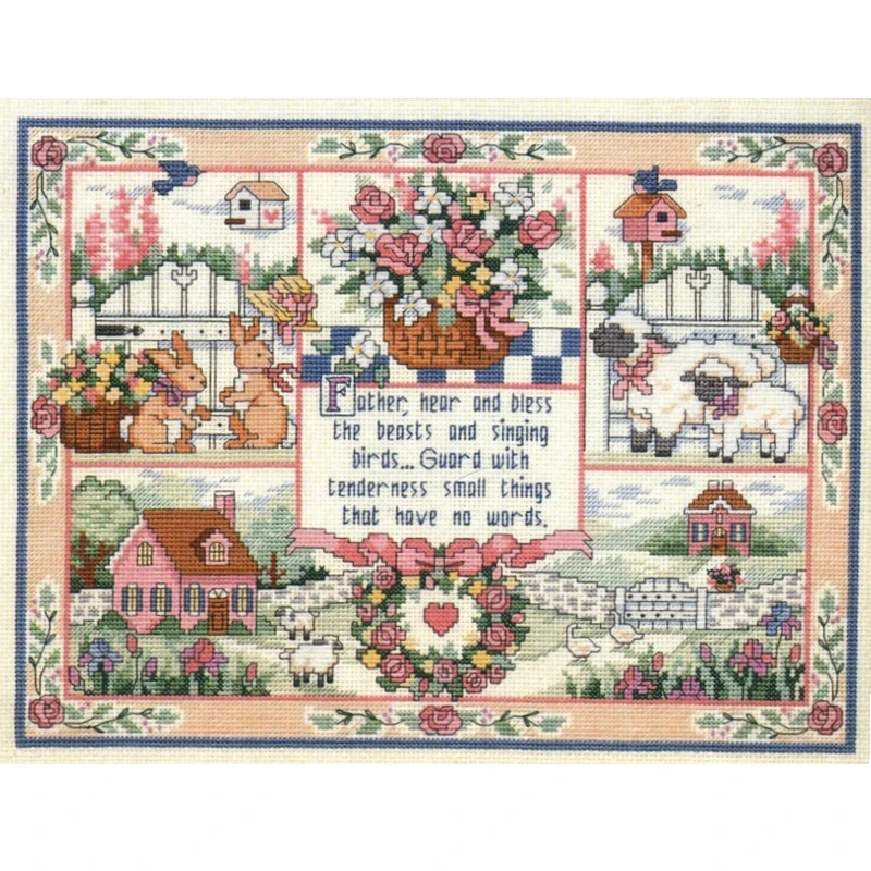 Amishop-Counted Cross Stitch Kit, The Natural Animals and Garden Flowers Little House, Beautiful Lovely, Dim 03731