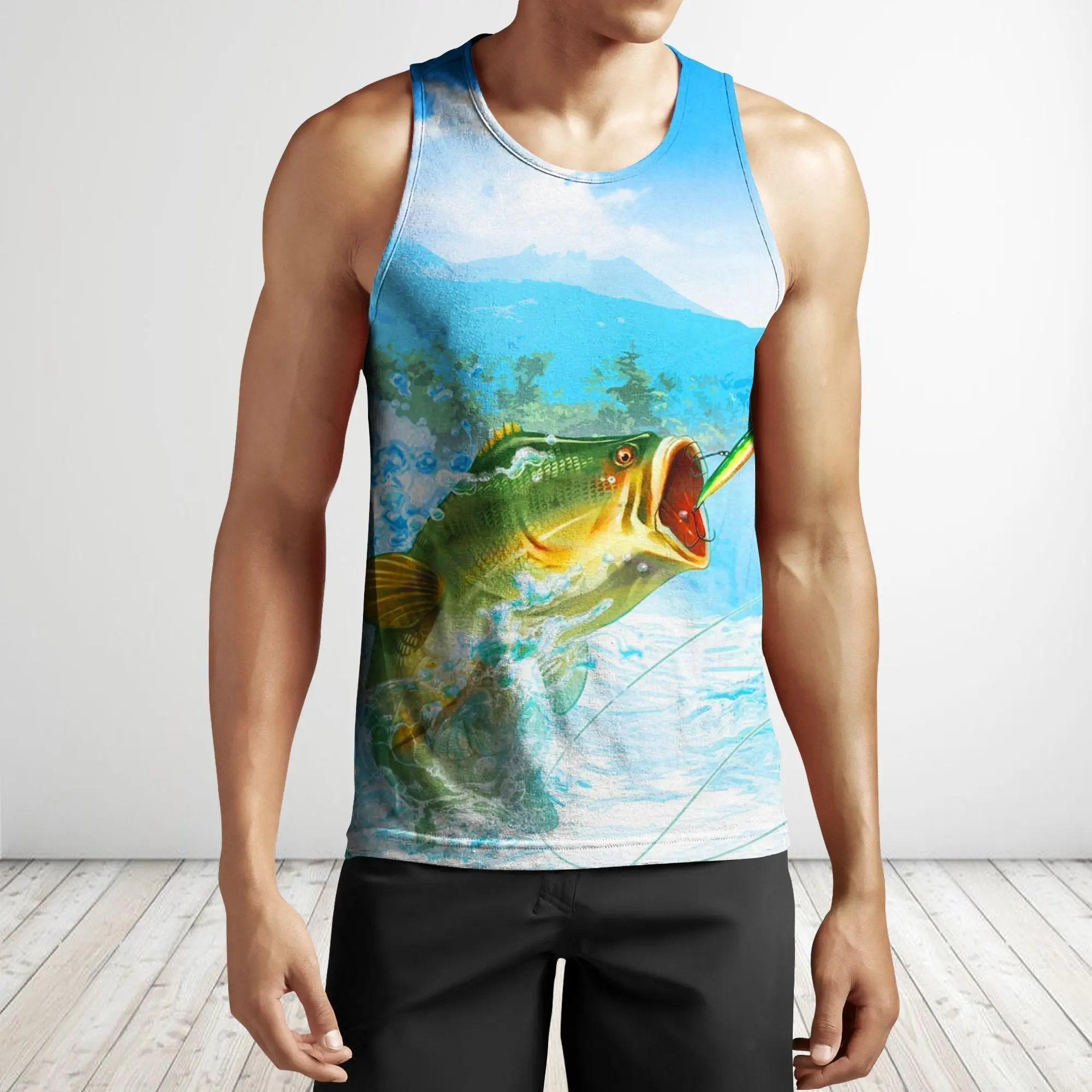 Summer Men vest 3D t shirt Beautiful Bait Fishing Printed Harajuku Sleeveless T-shirt Unisex Tank tops Wholesale and Drop ship