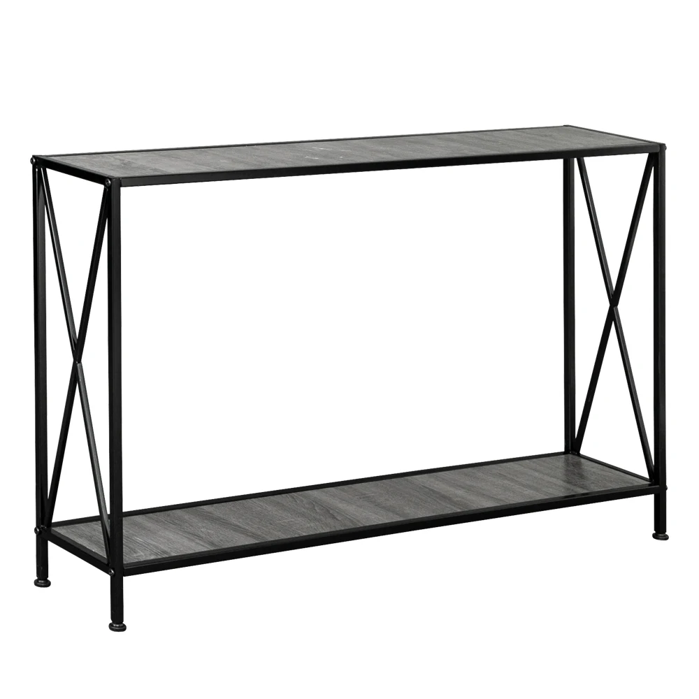 Artisasset Grey MDF Countertop Black Wrought Iron Base 2 Layers Forked Console Table Side Table  Entry Table for Home