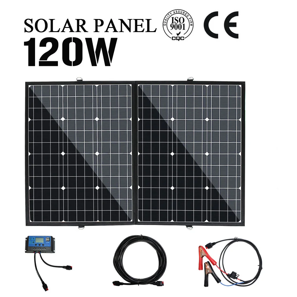 18v folding solar panel 120w 12v 100 watt portable battery charger foldable solar panels kit for camping