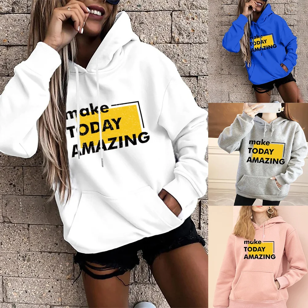 

Women's Hoodie Fashion Women's Loose Oversized Sports Hoodie Word Printing Harajuku Casual Girls Long Sleeve Pullover Tops