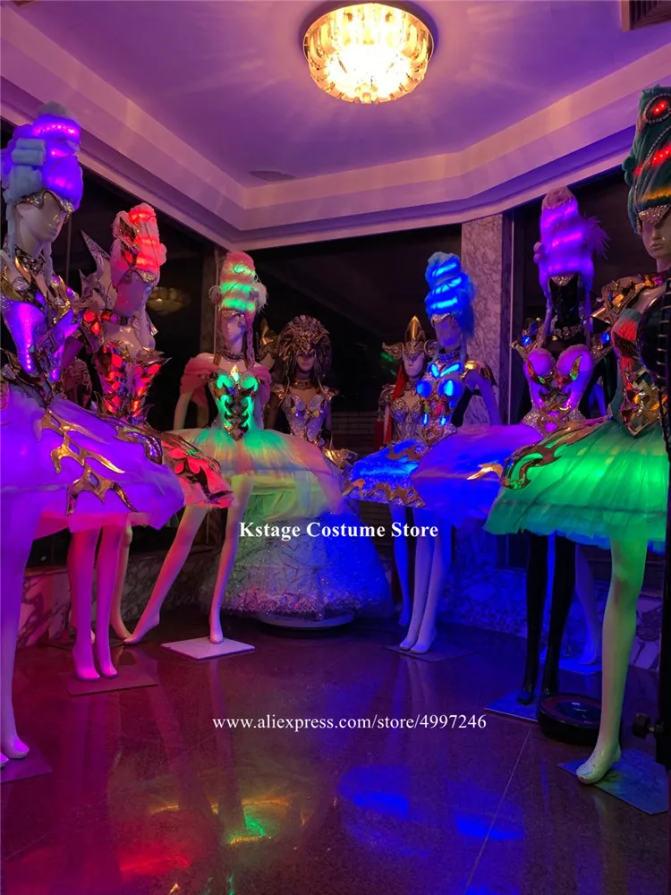 BV16 Sexy women birthday party wears luminous led light costumes dance full color glowing skirt bar led costumes club show disco