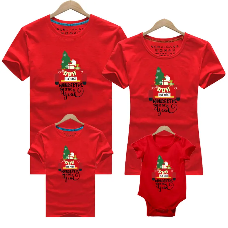 Untar Santa Claus Feliz Navidad familia juego camiseta mamá papá hija hijo camiseta ropa de mamá y papá de los niños traje de bebé