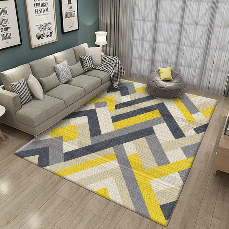 Household Yellow Gray White Geometric Pattern Carpet Rug For Home Living Room Bedroom Decor Nordic Sofa Coffee Table Floor Mat