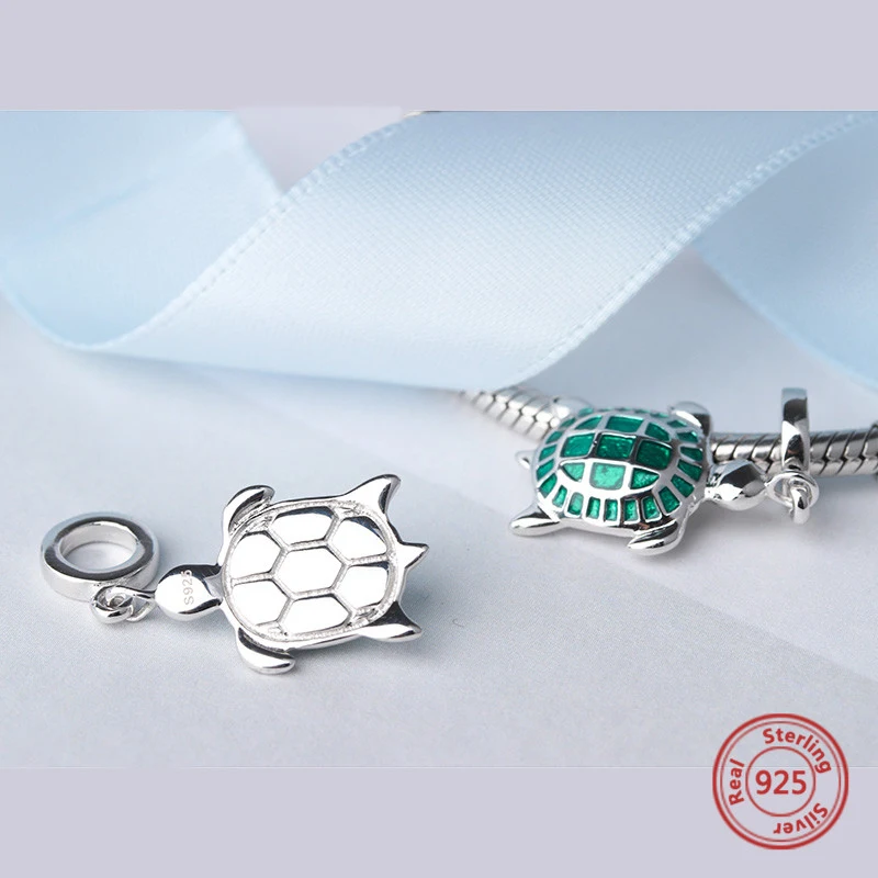 Sg 925 Sterling Silver Summer Sea Animal Cute Turtle Beads Charms Fit Original Europe Bracelets Jewelry Making Gifts for Women