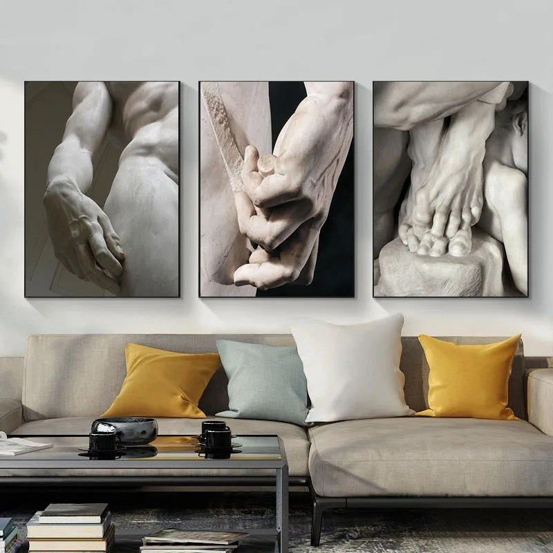 Michelangelo Sculpture Art Posters Prints Black and White David Hand Wall Art Canvas Paintings Pictures Living Room Home Decor