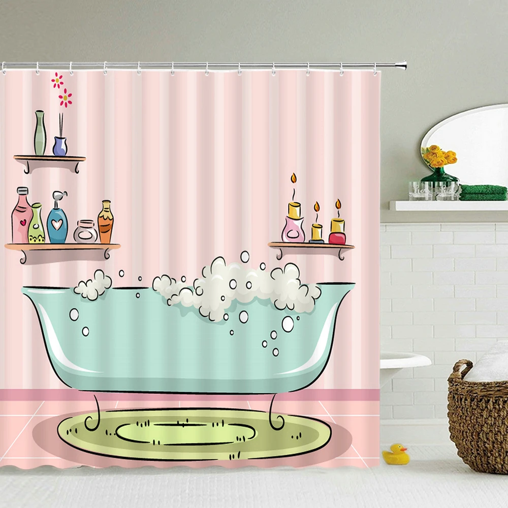 Romantic Pink 3D Shower Curtains Girls Bath Printing Bathroom Shower Curtain Waterproof Polyester Fabric Bath Curtain Decoration