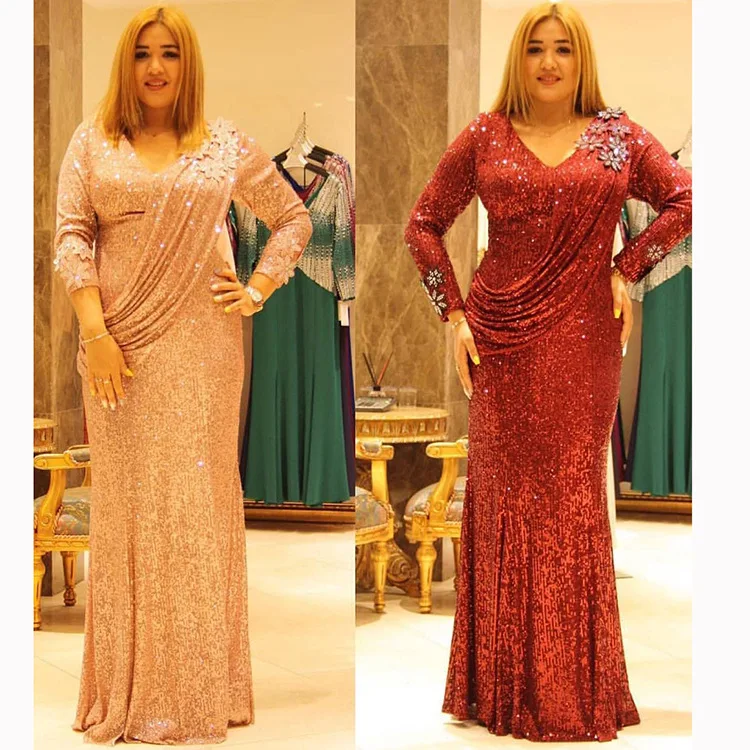 

Sequin Stripe Lady Dress Fashion 2020 Hot Sales Sexy African Long Skirt V-collar Elegant Gorgeous Women Clothes