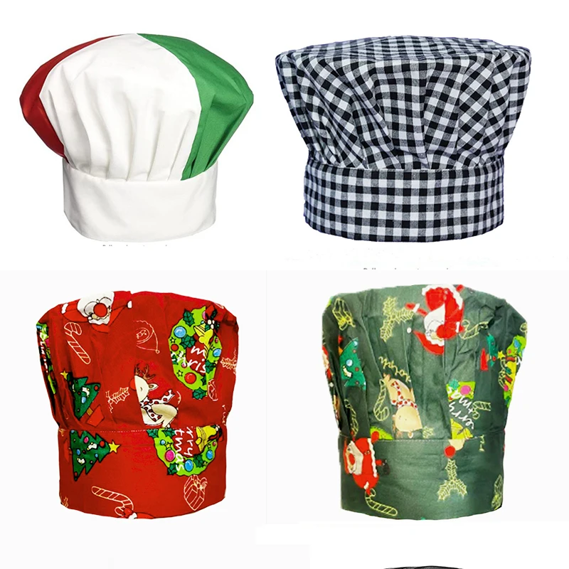 Casquette de Chef avec impression de décoration de noël, chapeau de cuisine, hôtel, Restaurant, restauration, cantine, boulangerie, pâtisserie, vente en gros