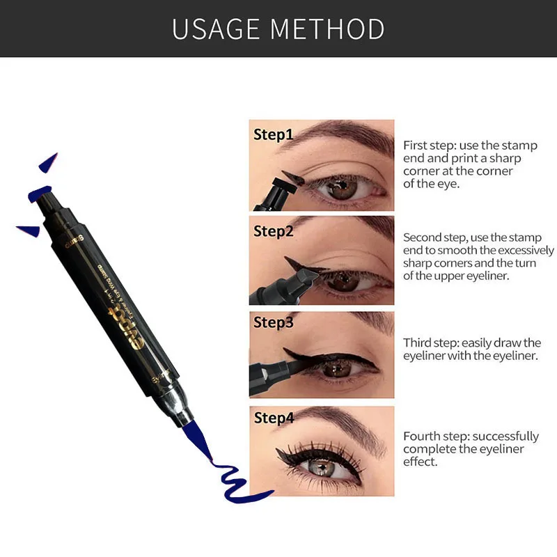 Evpct 1Pcs Double-Headed Seal Black Blue Eyeliner Triangle Seal Eyeliner 2-1 Waterproof Eyeliner Stamp Contouring Makeup TSLM2