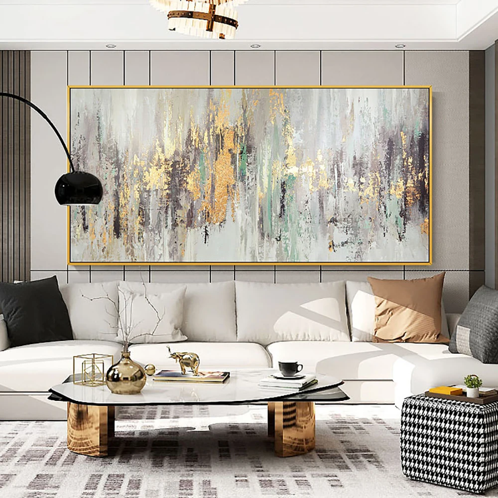 

Hand Painted Gold Foil Wall Painting on Canvas, Modern Abstract Textured Gold Foil Oil Painting,Wall Art for Living Room Decor