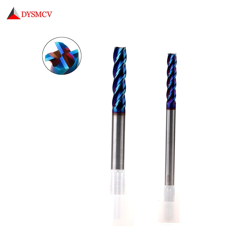 HRC65 End Mill 4mm Long 100mm 4Flute D4*100L 4T Solid Carbide Fat End Mills Straight Shank Blue Coated Milling Cutter Tool