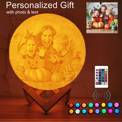 Lampe de lune d'impression 3D personnalisée avec photo et texte, interrupteur tactile, veilleuse pour enfants, cadeau de famille personnalisé pour petite amie, décoration d'intérieur, livraison directe