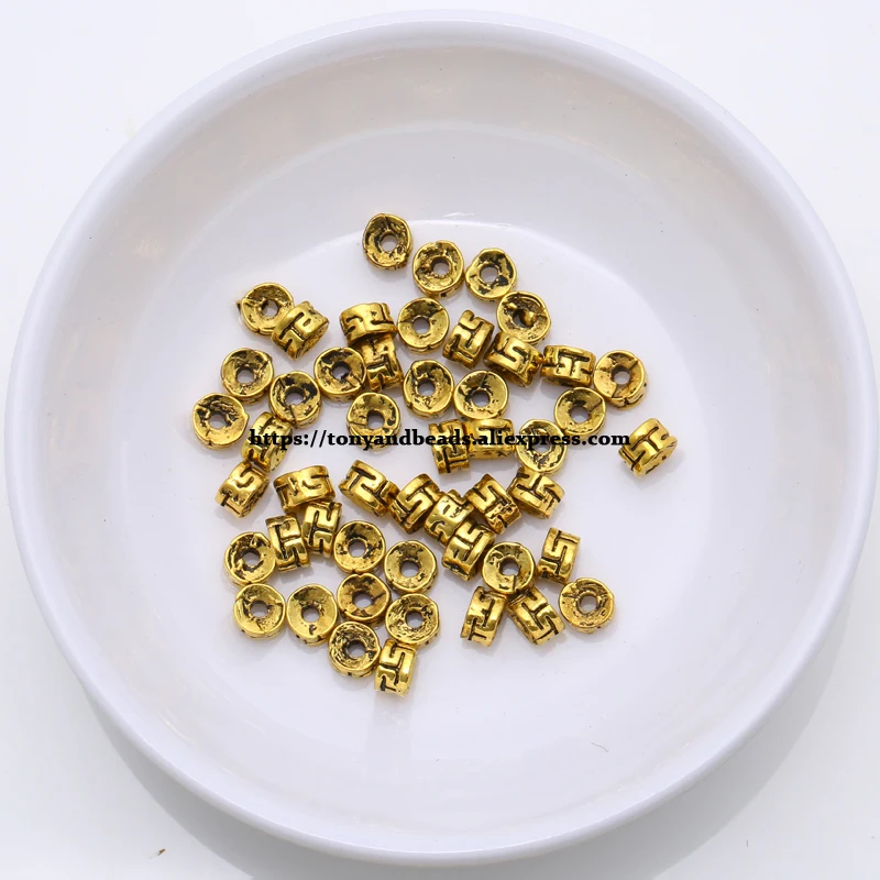 (50 Stück / Los!) Europäischer Spacer-Charm-Verbinder, Crimp-Endperlen aus Legierung in Antikgoldfarbe, geeignet für die Armbandherstellung. – Detail 9