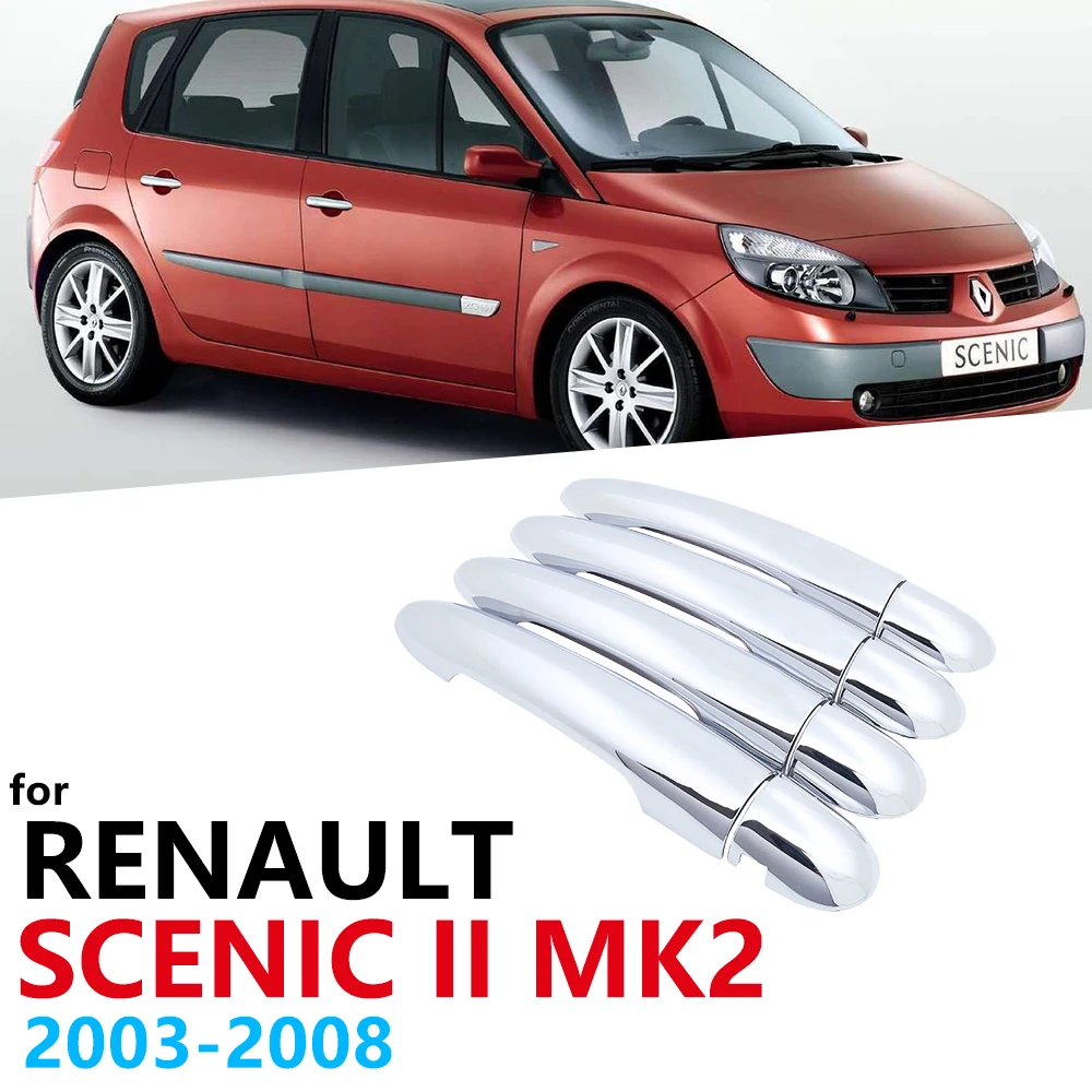for Renault Scenic II MK2 2 2003 2004 2005 2006 2007 2008 Chrome Exterior Trim Set 4Door Handle Cover Car Accessories Stickers