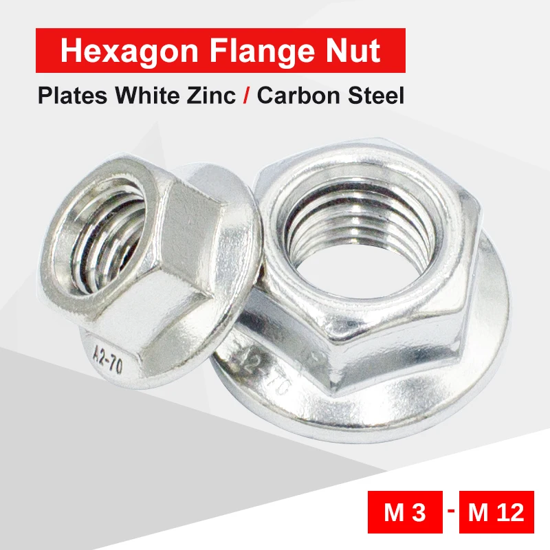 

1-50 PCS High Quality Hexagon Flange Nut M3 M4 M5 M6 M8 M10 M12 Zinc Plated Carbon Steel Pinking Slip Locking Lock Nuts