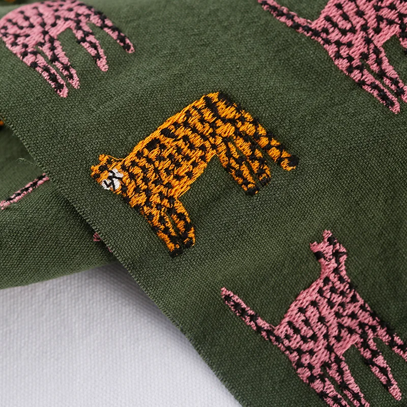 Cartoon Jungle Iittle Leopard Embroidery Pattern Handmade DIY Thick Iinen Cotton Cloth Clothing Pillow Fabric