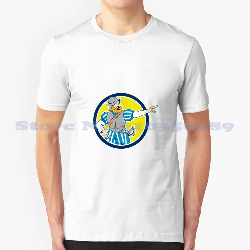 Spanish Pointing Cartoon Circle 100% Cotton T-Shirt Spanish Warrior Soldier Explorer Europe Colonizer Pointing Castilian