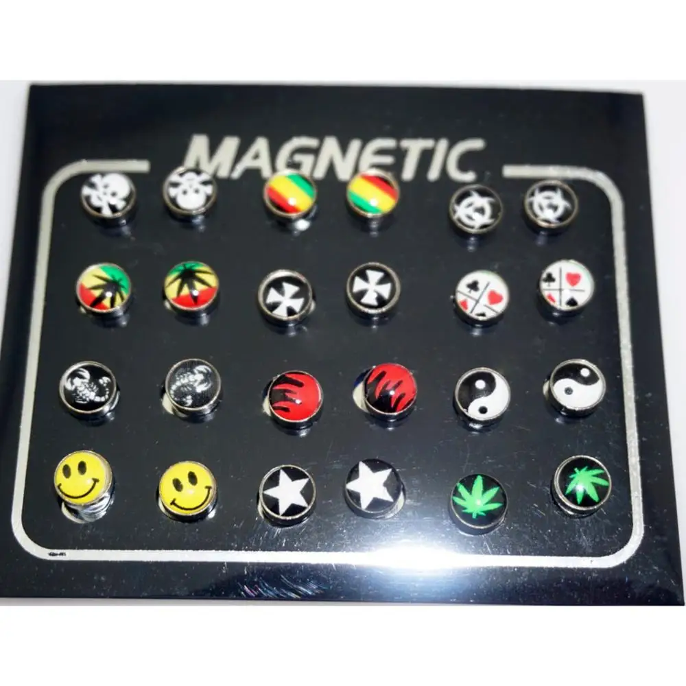 REGELIN 12 Pair/lot 6/8/10mm Round Crystal Rhinestone Magnet Stud Earring Puck Women Mens Magnetic Fake Ear Plug Jewelry