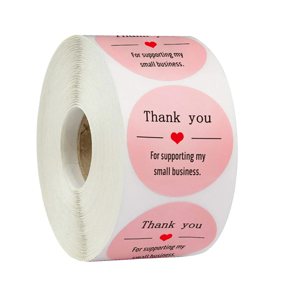 50pcs Pink Business Label Stickers Round Paper Cute Thank You Stickers for Baking Packaging Seal Labels Stationery Stickers