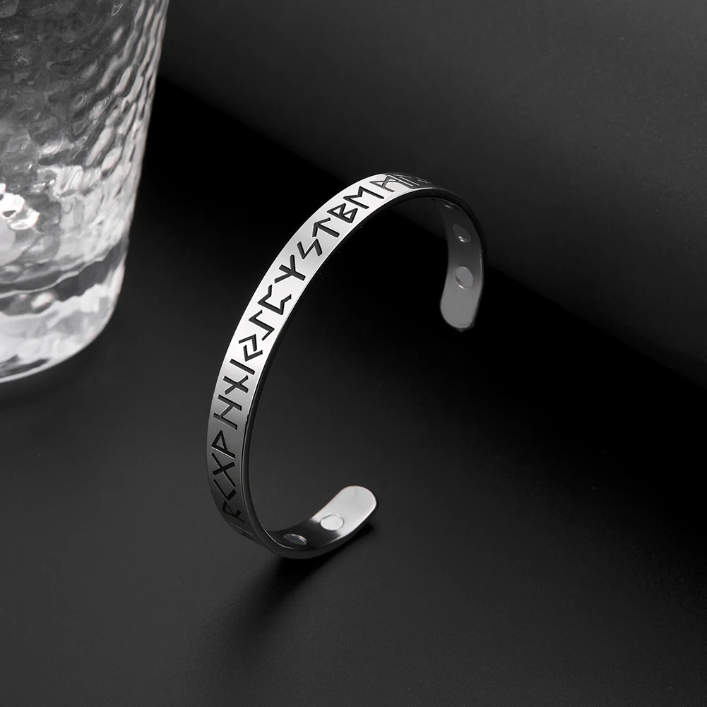 Dawapara Ancient Nordic Talisman Viking Bracelet Runes Letters Stainless Steel Bangle God's Blessing Amulet Bracelet image 2