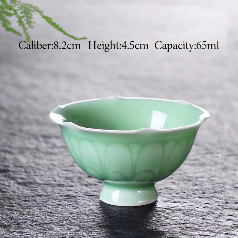 NO,YZ37     Longquan Celadon Small Cup Ceramic Kung Fu Tea Cup Chrysanthemum Master Cup