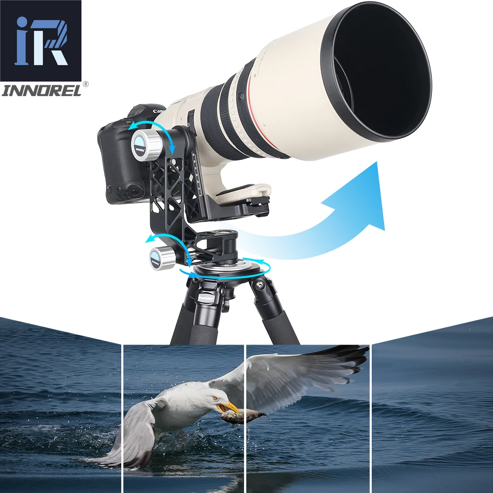 CH6 Professional Gimbal Camera Tripod Monopod Head 360 Panoramic for Heavy Lens Telescope Bird-watching with Arca-Swiss QR Plate