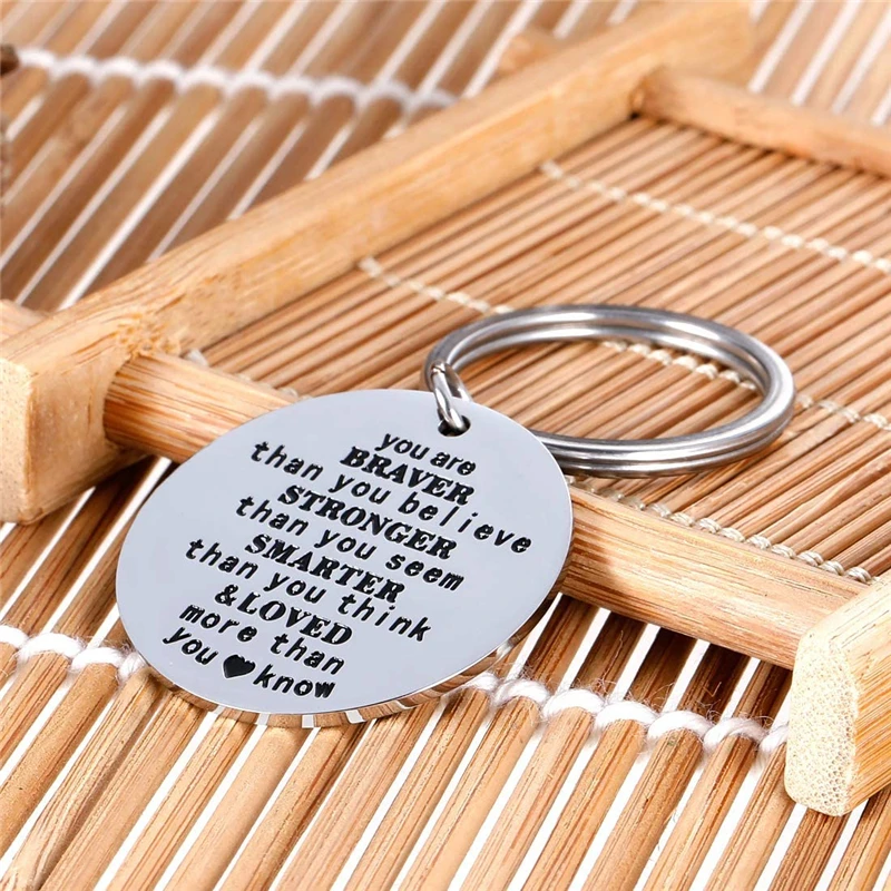 Inspirational Keychain Graduation Gifts Family Gifts for Son Daughter You are Braver Than You Believe Stronger Keyring