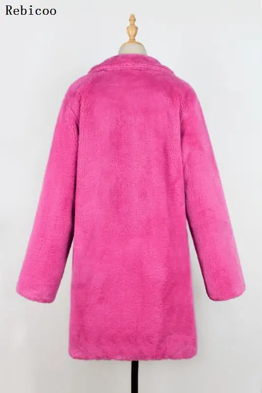 Faux Fur Coat Women  Autumn Winter Elegant Cashmere Oversize Long Teddy Coat Plush Warm Overcoat Female