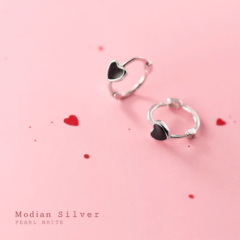 

Modian New Fashion 925 Sterling Silver Black Love Hearts Classic Hoop Earring for Women Korea Style Fine Jewelry Accessories