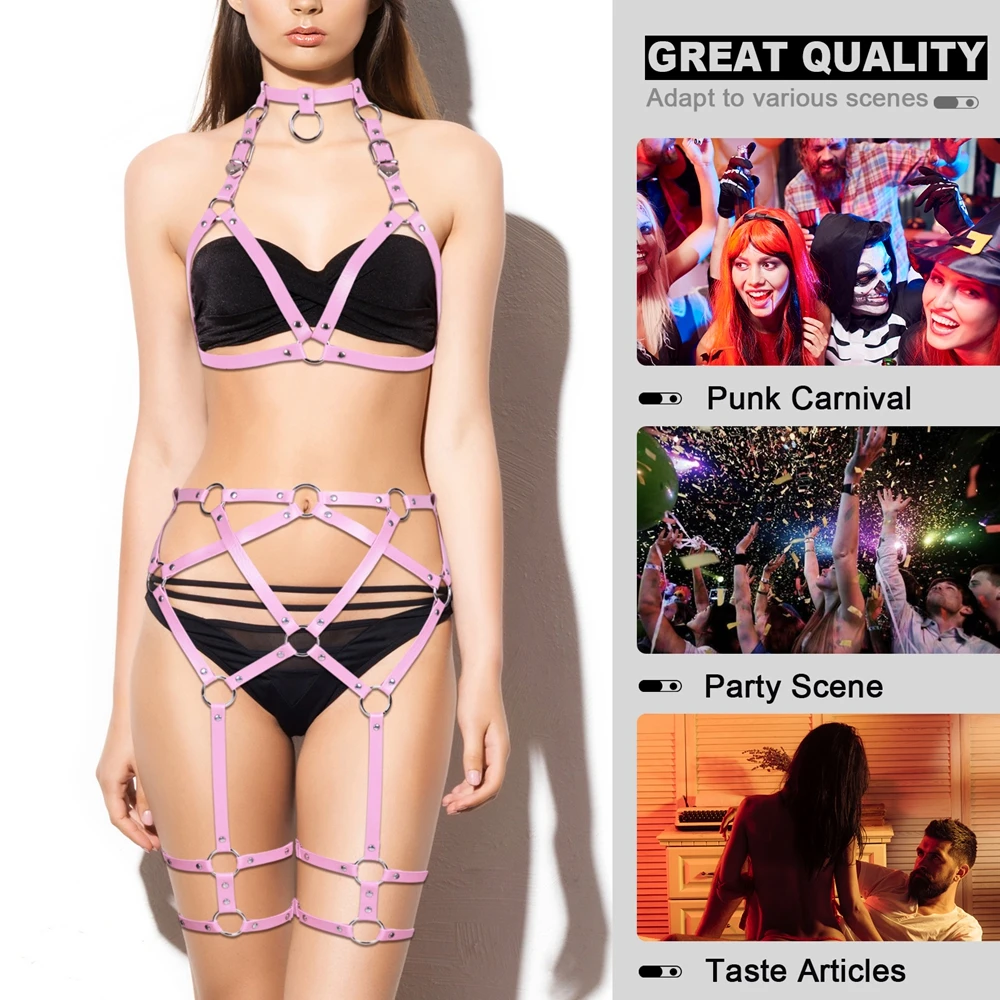 Goth Body Harness Bondage ชุดชุดชั้นในเซ็กซี่ Punk ถุงน่อง Garter Belt Suspender สายรัดหนังเร้าอารมณ์ชุดชั้นใน Rave สวม