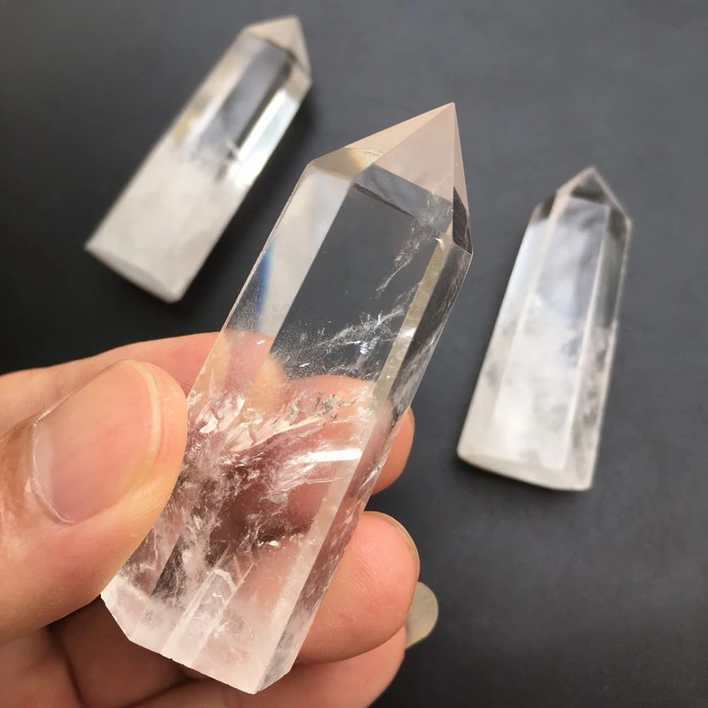 Natural Crystal Transparency Quartz Point Healing Stone Hexagonal Prisms 30-80mm Obelisk Wand Treatment Stone Home Decor 1PC