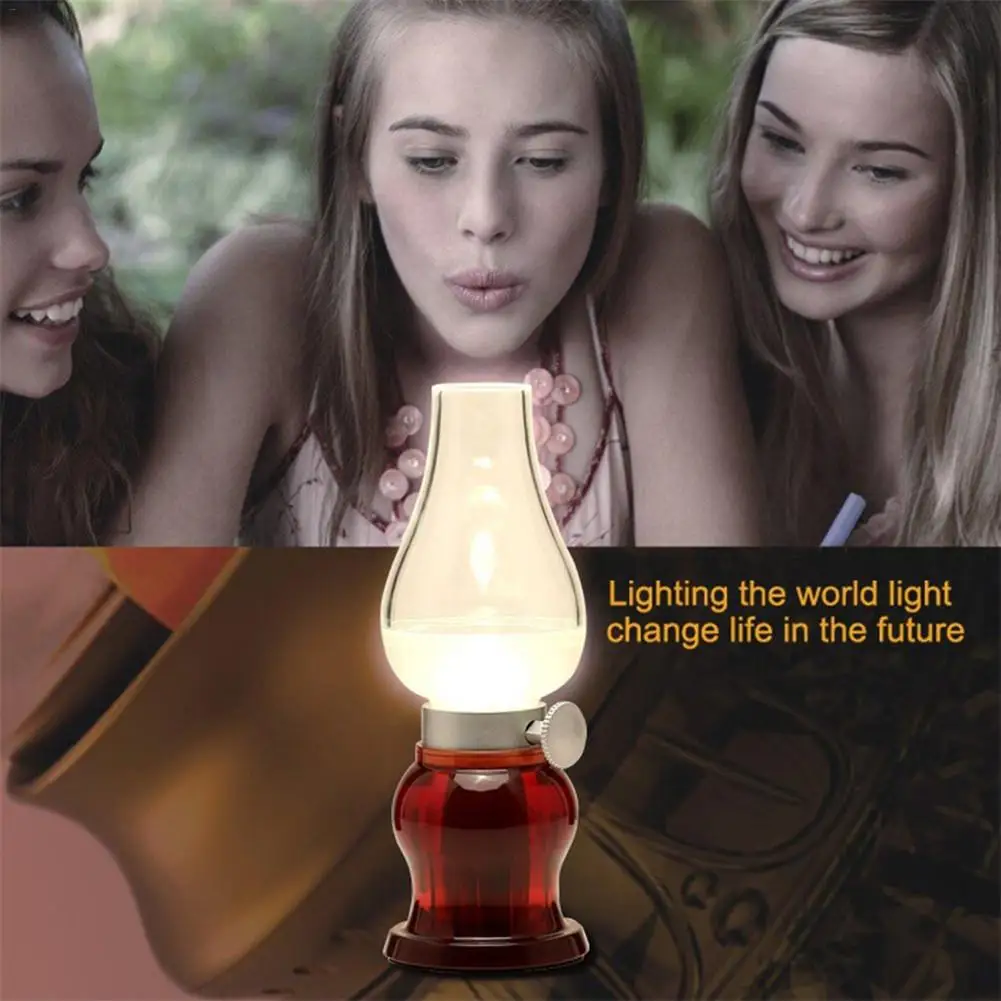 LED Retro Kerosene Lamp USB Rechargeable Night Light for Bedroom Decoration