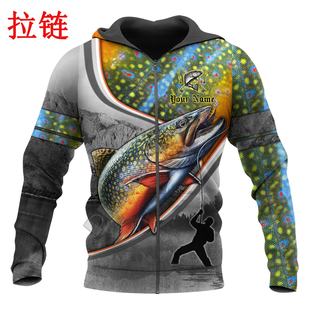 Trucha pesca hombre nombre personalizado 3D impreso Sudadera con capucha para hombre sudaderas con capucha Unisex sudadera otoño ropa de calle chaqueta Casual chándal KJ737