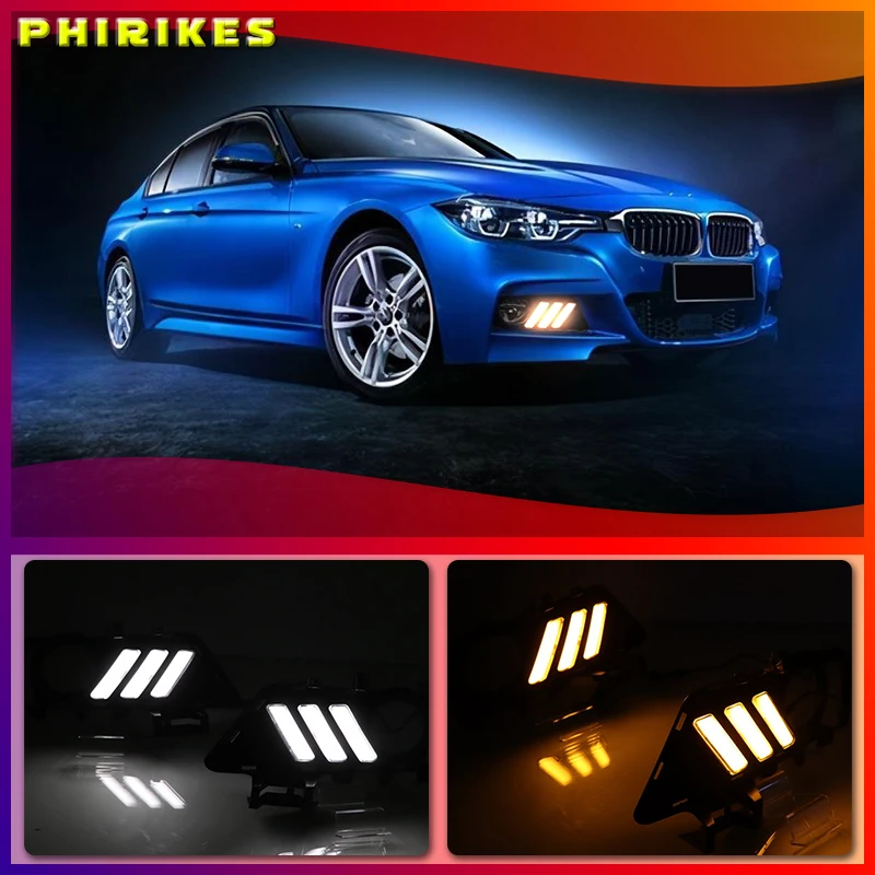 

For BMW F30 F35 3 Series 2013-2019 Daytime running lights LED DRL Fog lamp driving lights with Yellow Turn Signal Function Relay