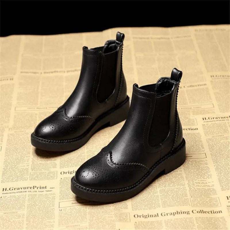 Autumn Winter Genuine Leather Chelsea short boots women\'s flat ankle boots single boots thick bottom British style Ankle boots