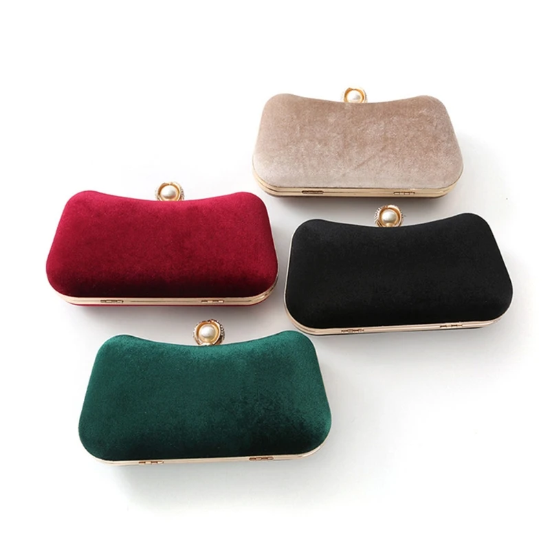 

Women Evening Shoulder Bag Fashion Bridal Velvet Clutch Party Solid ColorFemale Elegant Prom Wedding Crossbody Handbag Purse