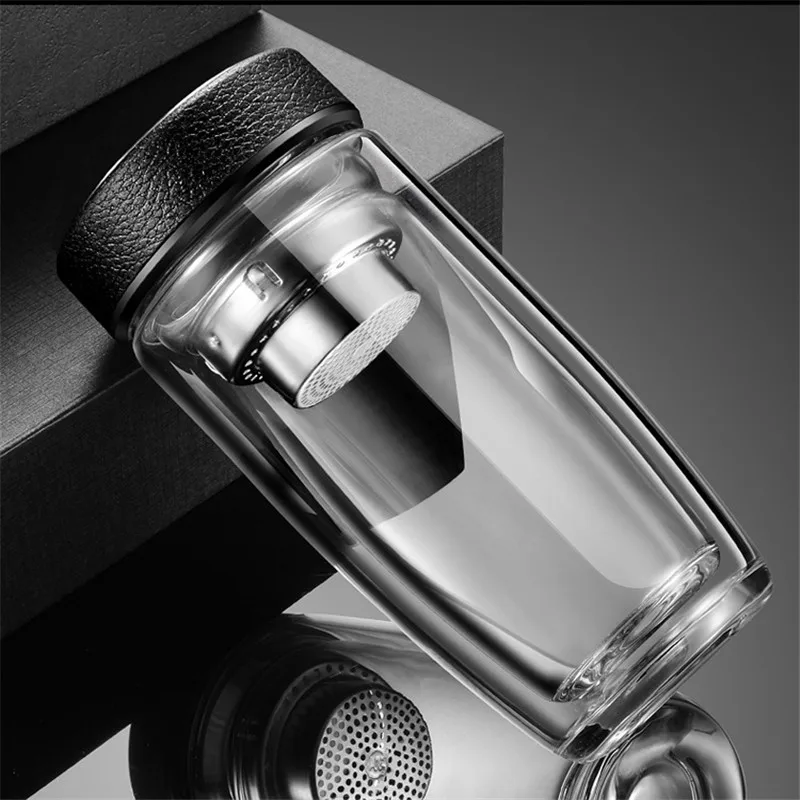 380ml Double Wall Glass Water Bottles For Dink Tea with Infuser Tumbler Stainless Steel Filters Tea Strainer Travel Drinkware