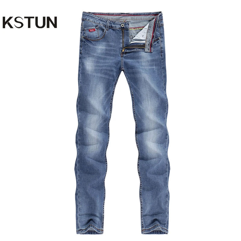 KSTUN Jeans da uomo 2021 primavera autunno Business Casual dritto Slim Fitness elastico blu pantaloni da gentiluomo Cowboys Jean Hombre