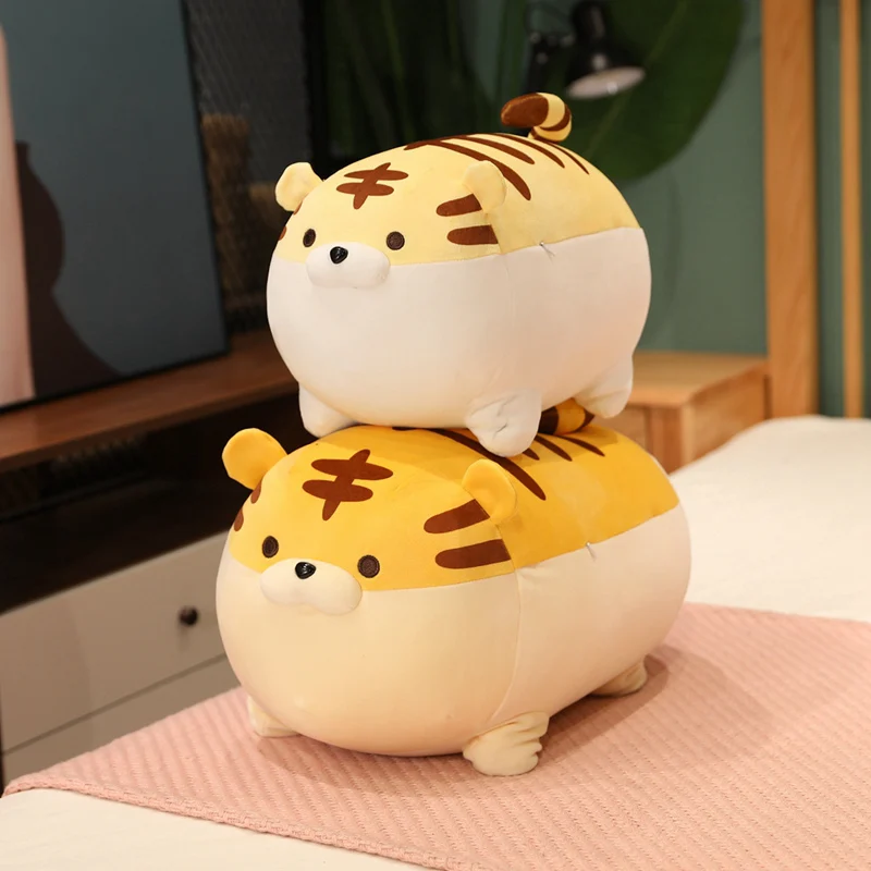 40/50cm Fat Cartoon Tiger Plush Toy Down Cotton Stuffed Animal Ultra Soft Huggable Tiger Plushie Kids Gift