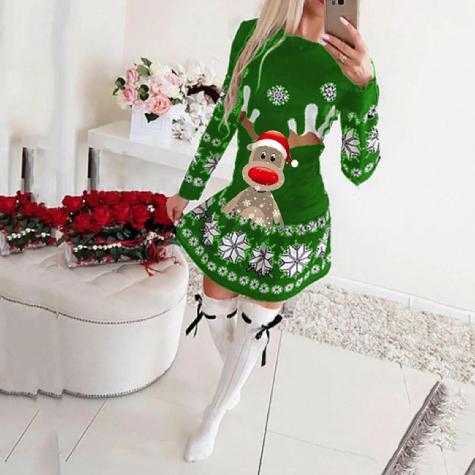 Womens Christmas Dresses 2021 New Sweatshirt For Women Casual Round Neck Fashion Elk Printed Tops Female Long Sleeve Pullover